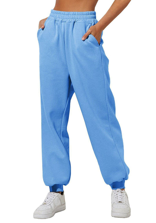 Damen nan lockere High‑Waist Jogginghose mit doppellagigem Komfortbund, seitlichen Eingrifftaschen und gerafften Knöchelbündchen EB