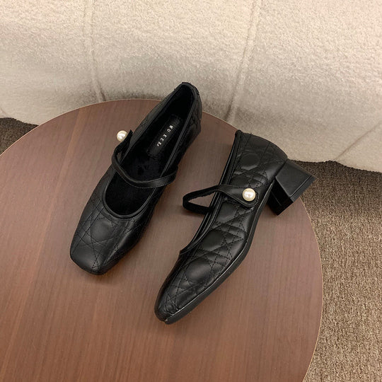 Damen elegante Mid-Heel Ballerinas mit dekorativen Riemen EB