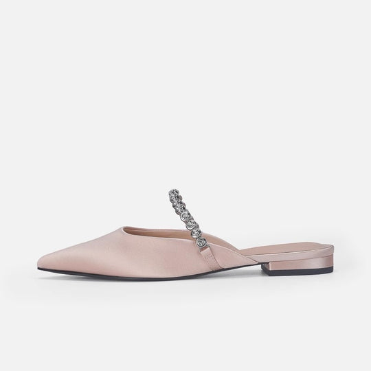Damen elegante Pantoletten mit glitzerndem Riemen und spitz zulaufender Form EB