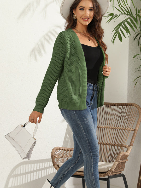 Damen luftiger Strickcardigan mit offenen Kanten und langen Ärmeln EB