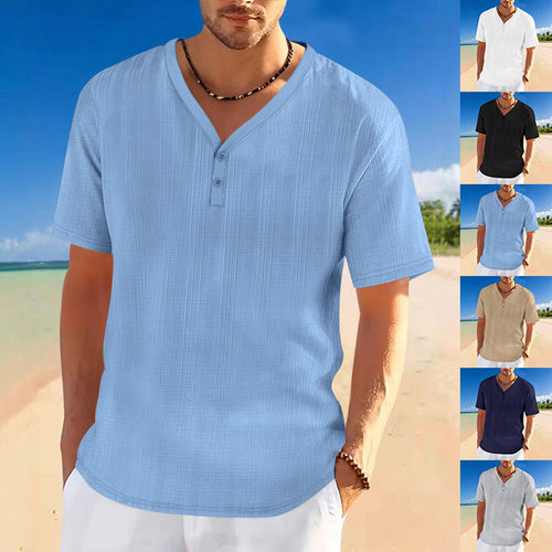 Herren lässiges Kurzarm-Henley-Shirt mit strukturierter Oberfläche EB