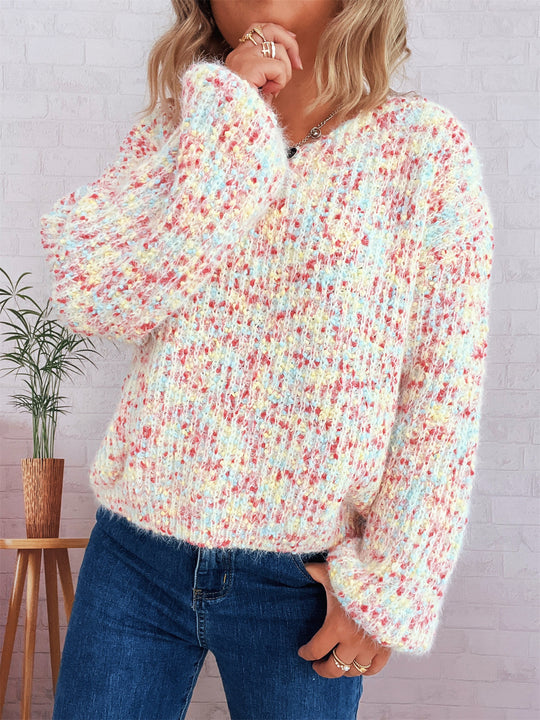 Damen komfortabler Strickpullover mit buntem Strukturmuster und weit geschnittenen Ärmeln EB