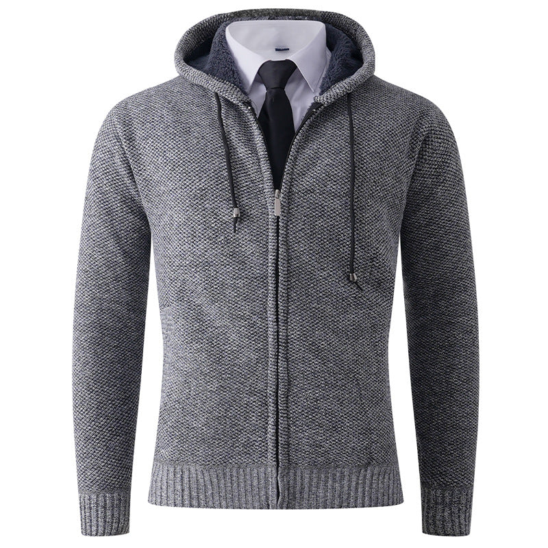 Herren Strickjacke mit Kapuze und strukturierter Verarbeitung EB