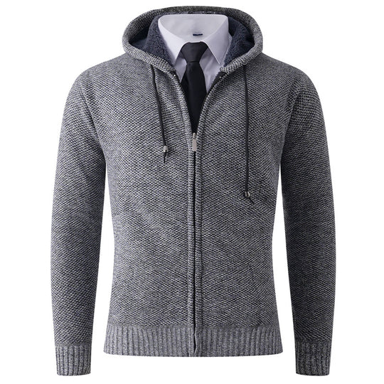 Herren Strickjacke mit Kapuze und strukturierter Verarbeitung EB