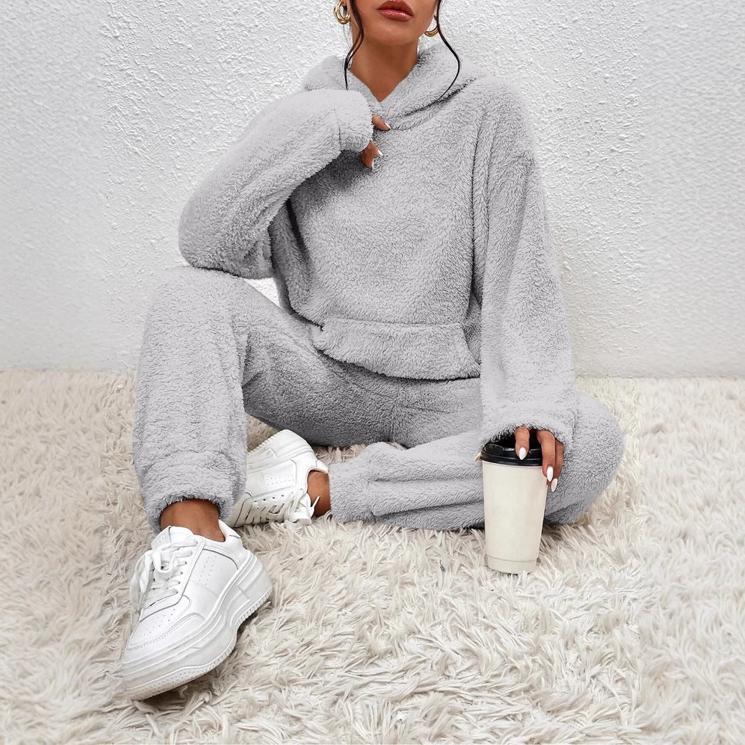 Damen Fleece-Loungewear-Set mit Kapuze und Taschen EB