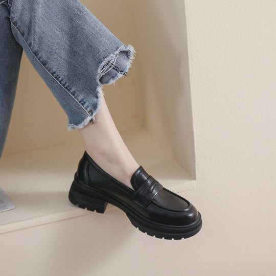 Damen Mokassin-Schuhe mit robustem Plateau und eleganter Schnalle EB