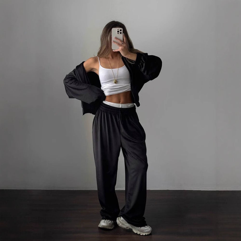 Damen sportliches Lounge-Set aus weichem Fleece mit lockerem Schnitt EB