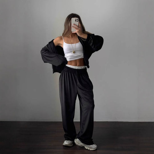 Damen sportliches Lounge-Set aus weichem Fleece mit lockerem Schnitt EB