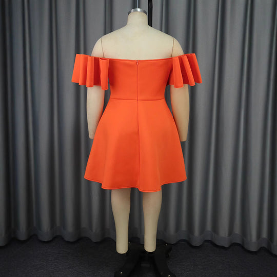 Damen Off-Shoulder Kleid mit Volantärmeln und asymmetrischem Saum EB
