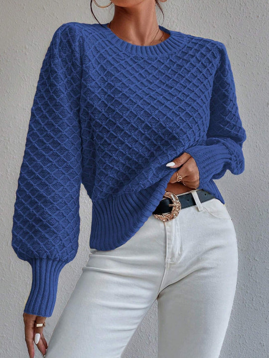 EB | Pullover Sweatshirt Wollmischung Relaxed Fit Gestepptes Muster Rundhalsausschnitt