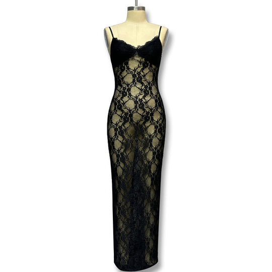 Damen Spitzen-Maxikleid mit verführerischem Transparenzeffekt EB