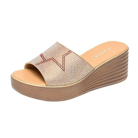 Damen Wedge-Pantoletten mit funkelndem Strass und rutschfester Sohle EB