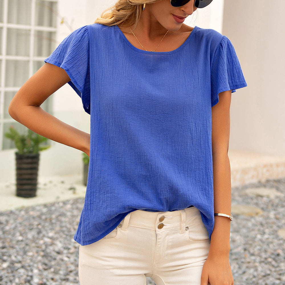 Damen lässiges Kurzarm Top mit Schlaufen-Detail EB