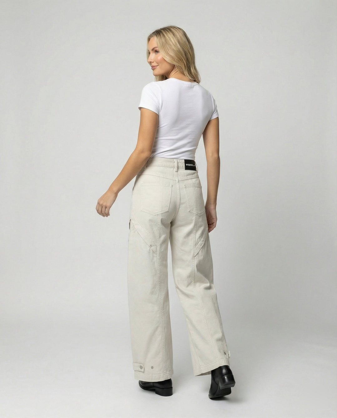 Damen Utility-Palazzohose mit hoher Bundpassform aufgesetzten Klappentaschen und verstellbarem Saum EB