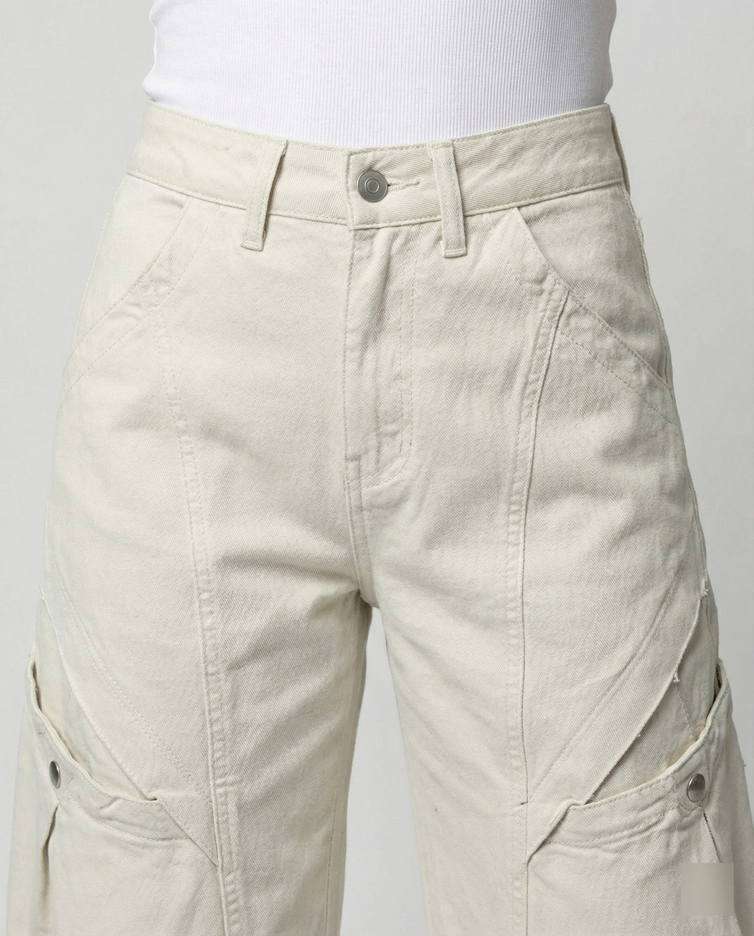 Damen Utility-Palazzohose mit hoher Bundpassform aufgesetzten Klappentaschen und verstellbarem Saum EB