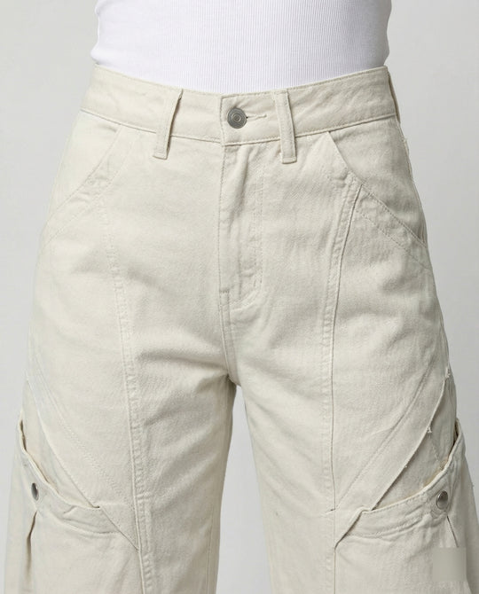 Damen Utility-Palazzohose mit hoher Bundpassform aufgesetzten Klappentaschen und verstellbarem Saum EB