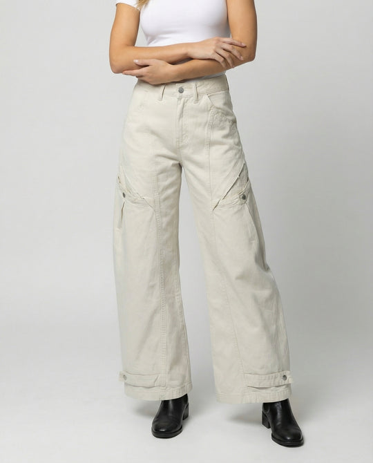 Damen Utility-Palazzohose mit hoher Bundpassform aufgesetzten Klappentaschen und verstellbarem Saum EB