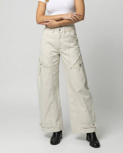 Damen Utility-Palazzohose mit hoher Bundpassform aufgesetzten Klappentaschen und verstellbarem Saum EB