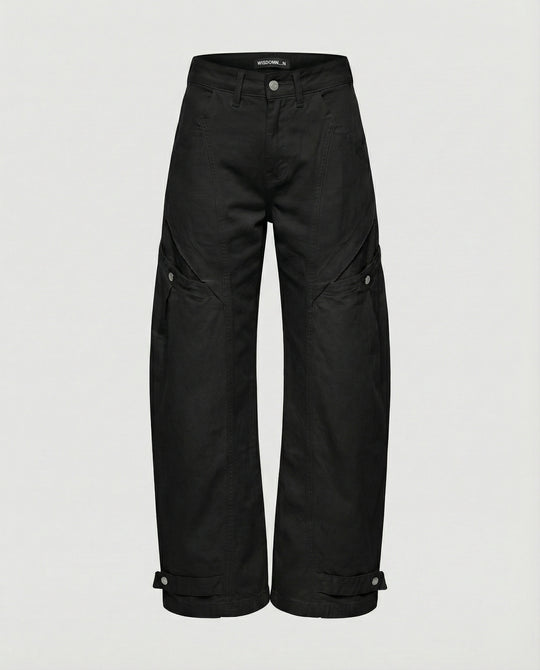 Damen Utility-Palazzohose mit hoher Bundpassform aufgesetzten Klappentaschen und verstellbarem Saum EB
