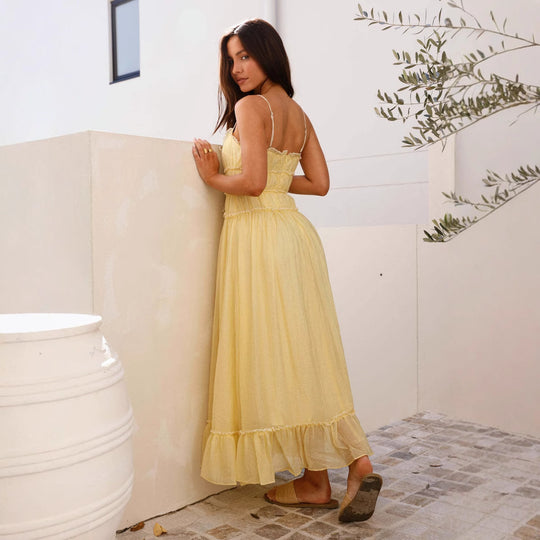 Damen Maxikleid mit Rüschendetails und verstellbaren Trägern EB
