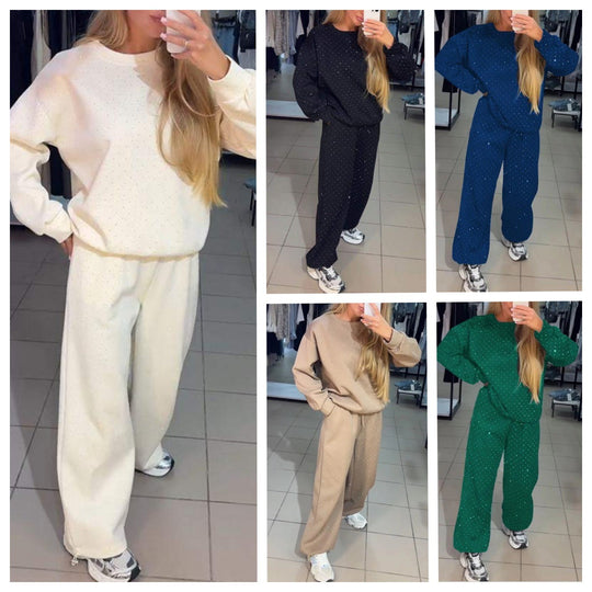 Damen Sportliches Zweiteiliges Freizeitset mit Glitzerakzenten EB