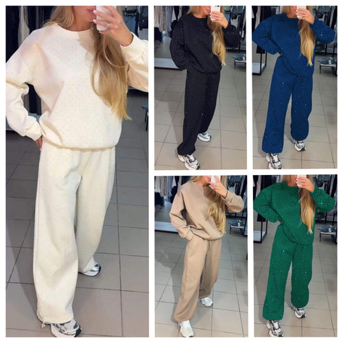 Damen Sportliches Zweiteiliges Freizeitset mit Glitzerakzenten EB
