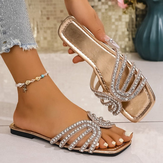 Damen Glamouröse Riemchensandalen mit funkelnden Strass-Applikationen EB