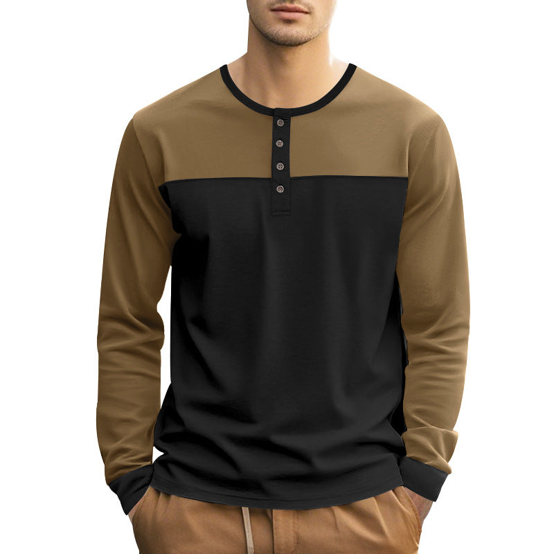 Herren Langarm-Henley-Shirt mit modernem Colorblock-Design und Knopfleiste EB