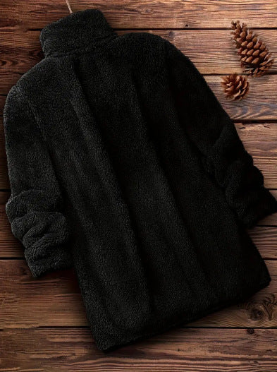 Damen Flauschige Teddyjacke mit hohem Kragen und seitlichen Taschen EB