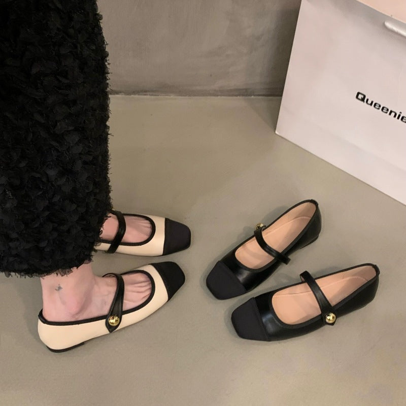 Damen elegante Ballerinas mit modischem Riemchen und dekorativem Knopf EB