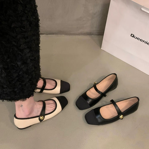 Damen elegante Ballerinas mit modischem Riemchen und dekorativem Knopf EB