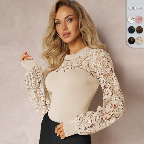 Damen Strickoberteil mit eleganten Häkelelementen EB