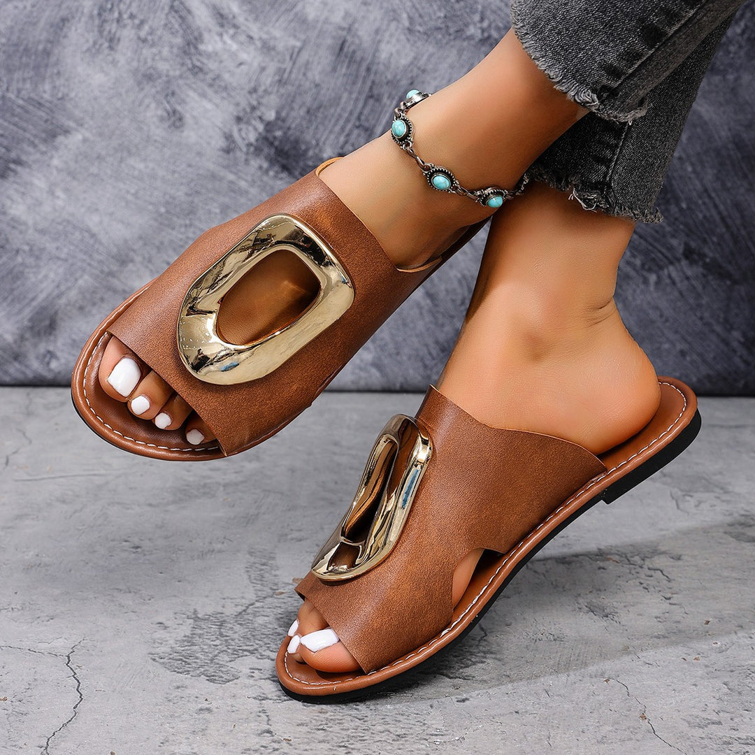 Damen modische Pantoletten mit eleganter Schnallen-Detail EB