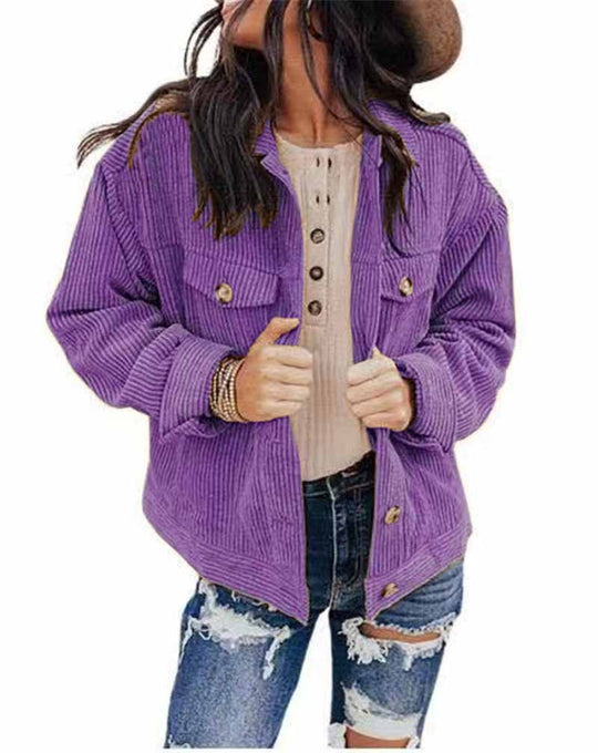 Damen lässige Kordjacke im Oversized-Schnitt mit Knopfdetails EB