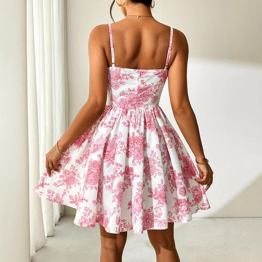 Damen Blumenkleid mit Korsett-Oberteil und schwingendem Rock EB