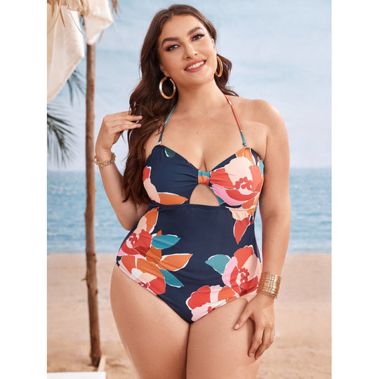 Damen Einteiler Badeanzug mit floralem Cut-Out und verstellbaren Trägern EB