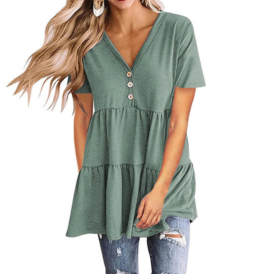 Damen Tunika-Top mit V-Ausschnitt und knöpfbarem Design EB