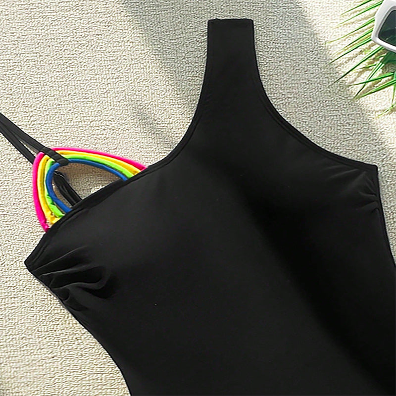 Damen Einseitiger Badeanzug mit bunten Trägerdetails EB