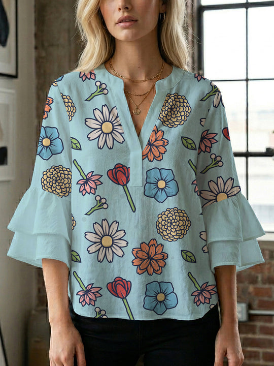 Damen kunstvolles Oberteil mit Rüschensleeves EB