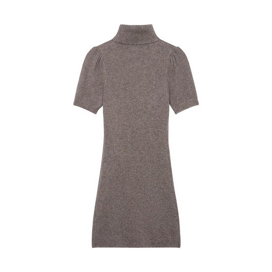 Damen Strickkleid mit kurzem Arm und hochgeschlossenem Kragen EB