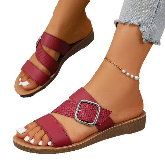 Damen Komfortable Riemchen-Sandalen mit dekorativem Schnallenverschluss EB