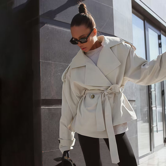 Damen modische Trenchjacke mit Gürteldesign und lässigem Schnitt EB