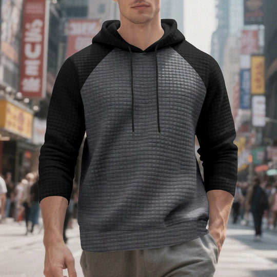 Herren nan strukturierter Raglan-Kapuzenpullover mit Waffelstruktur, Kordelzugkapuze und gerippten Bündchen EB