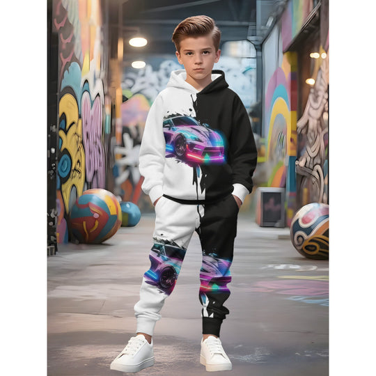 Unisex nan Kinder Jogginganzug mit Kapuzenpullover und detailreichem Auto-Print EB
