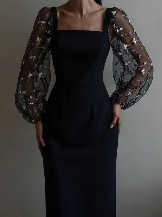 Damen Kleid mit romantischen transparenten Puffärmeln EB