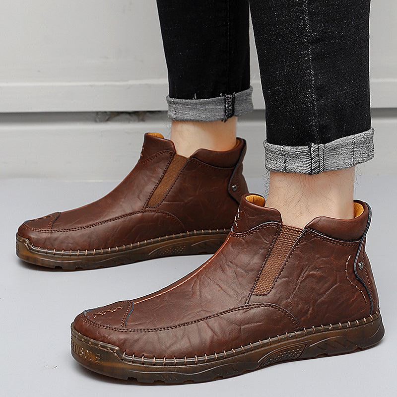 Herren Bequeme Lederhalbstiefel mit elastischem Einschlupfdesign EB