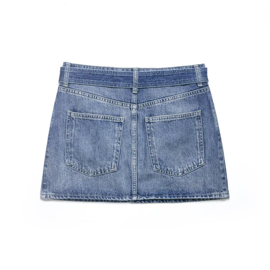 Damen Jeansrock mit verstellbarem Gürtel und klassischen Taschen EB
