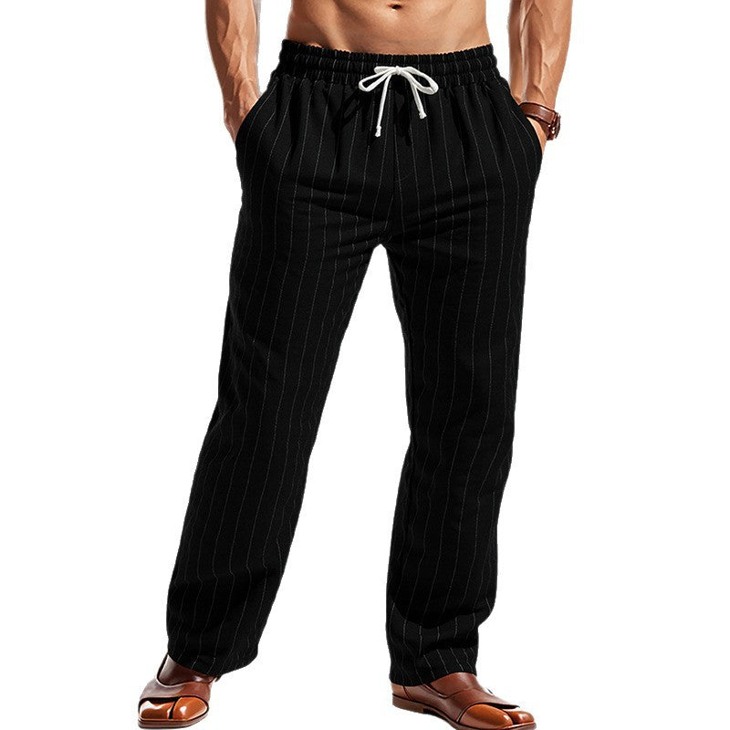 Herren Maritime Leinenoptik-Freizeithose mit Nadelstreifen elastischem Bund und seitlichen Eingrifftaschen EB