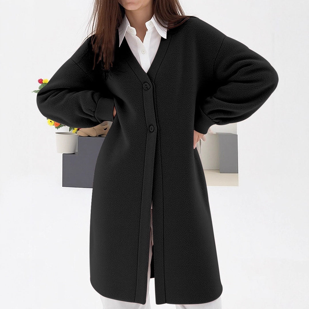 Damen gemütlicher Strickcardigan mit V-Ausschnitt und modischem Knopfverschluss EB