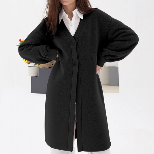 Damen Elegante Strickjacke mit Knopf und V-Ausschnitt EB